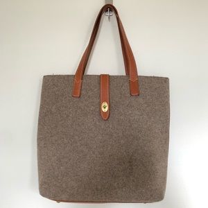 Authentic Fossil leather fleece/wool material tote